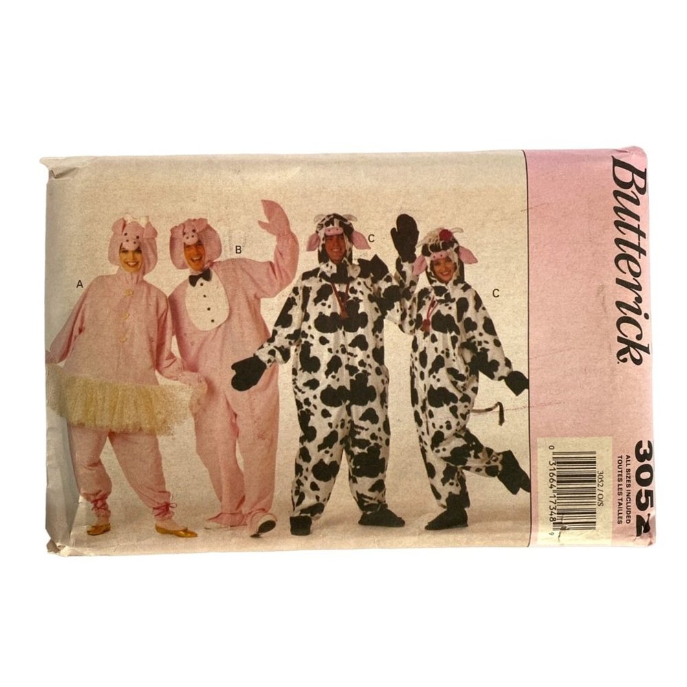1990s Butterick Costume Patterns Cow Pig No 3052 Un Cut Adult Couples Vintage